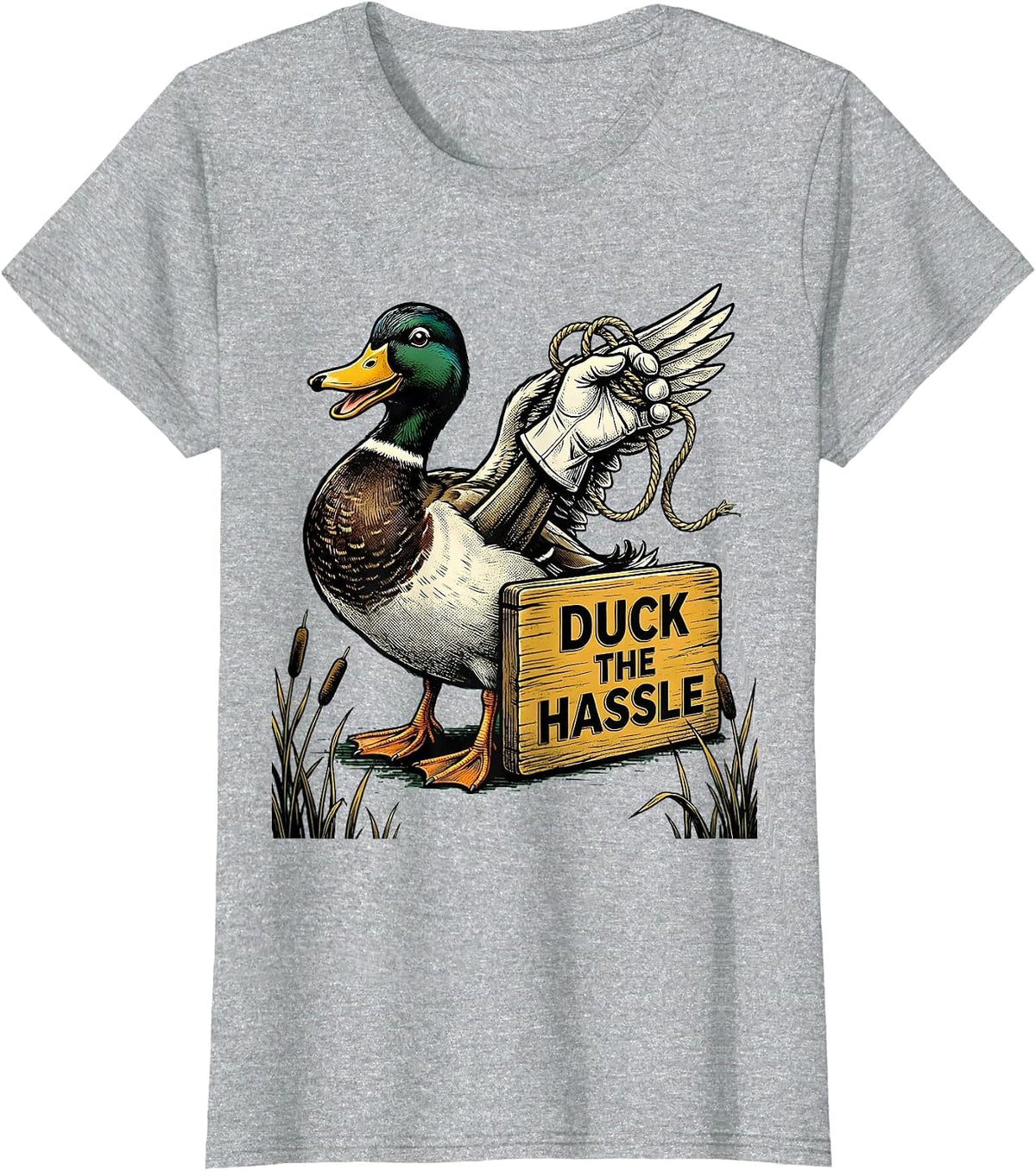 Duck The Hassle Retro Cartoon Duck Hunter Humor Gift T-Shirt - Heather Grey