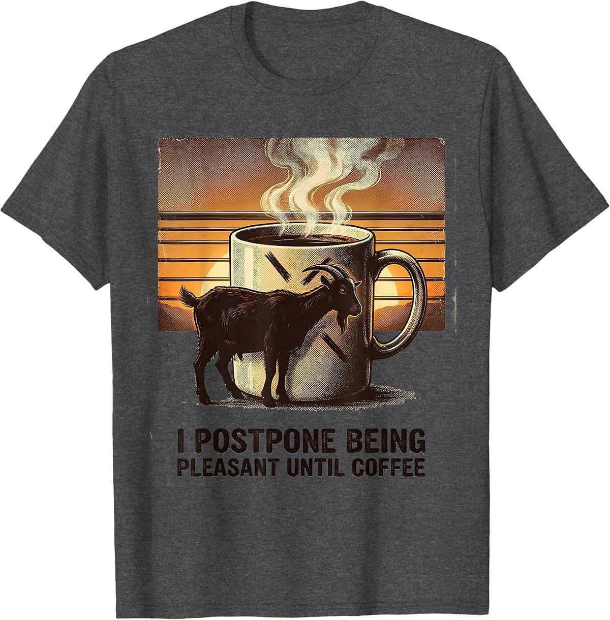 Men's I Postpone Being Pleasant Until Coffee Funny Vintage Coffee T-Shirt - Dark Heather Grey