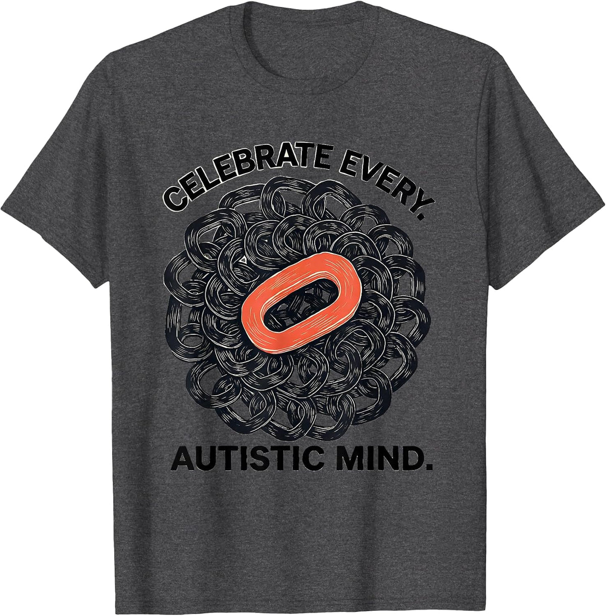 Celebrate Every Autistic Mind Linocut Neurodiversity Gift T-Shirt - Dark Heather Grey
