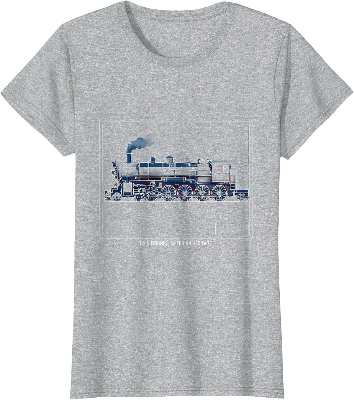 Women's Twin Engines, American Heritage Steam Locomotive Enthusiast T-Shirt - Heather Grey