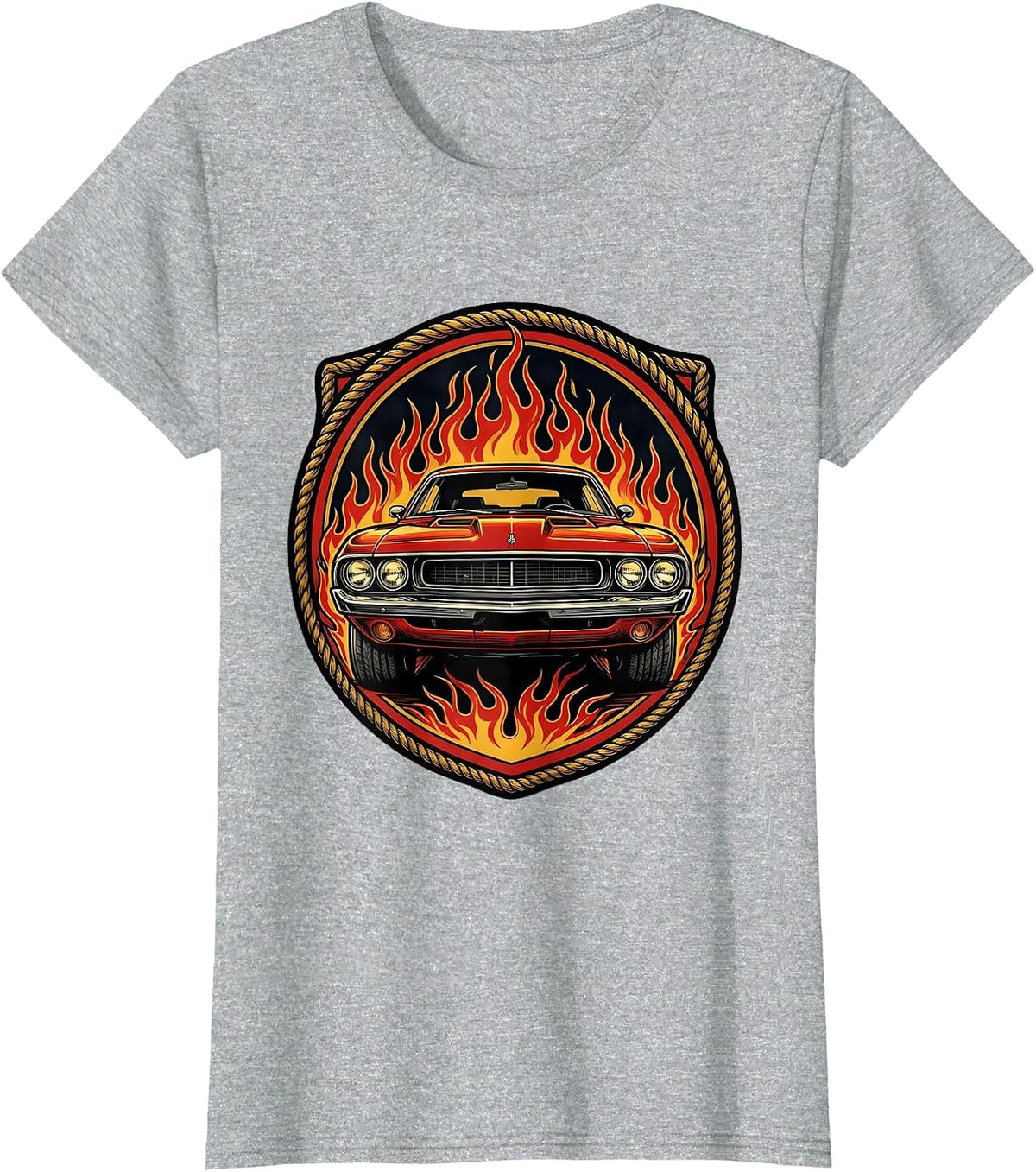 Retro Muscle Car Racing Flames Vintage Design T-Shirt - Heather Grey