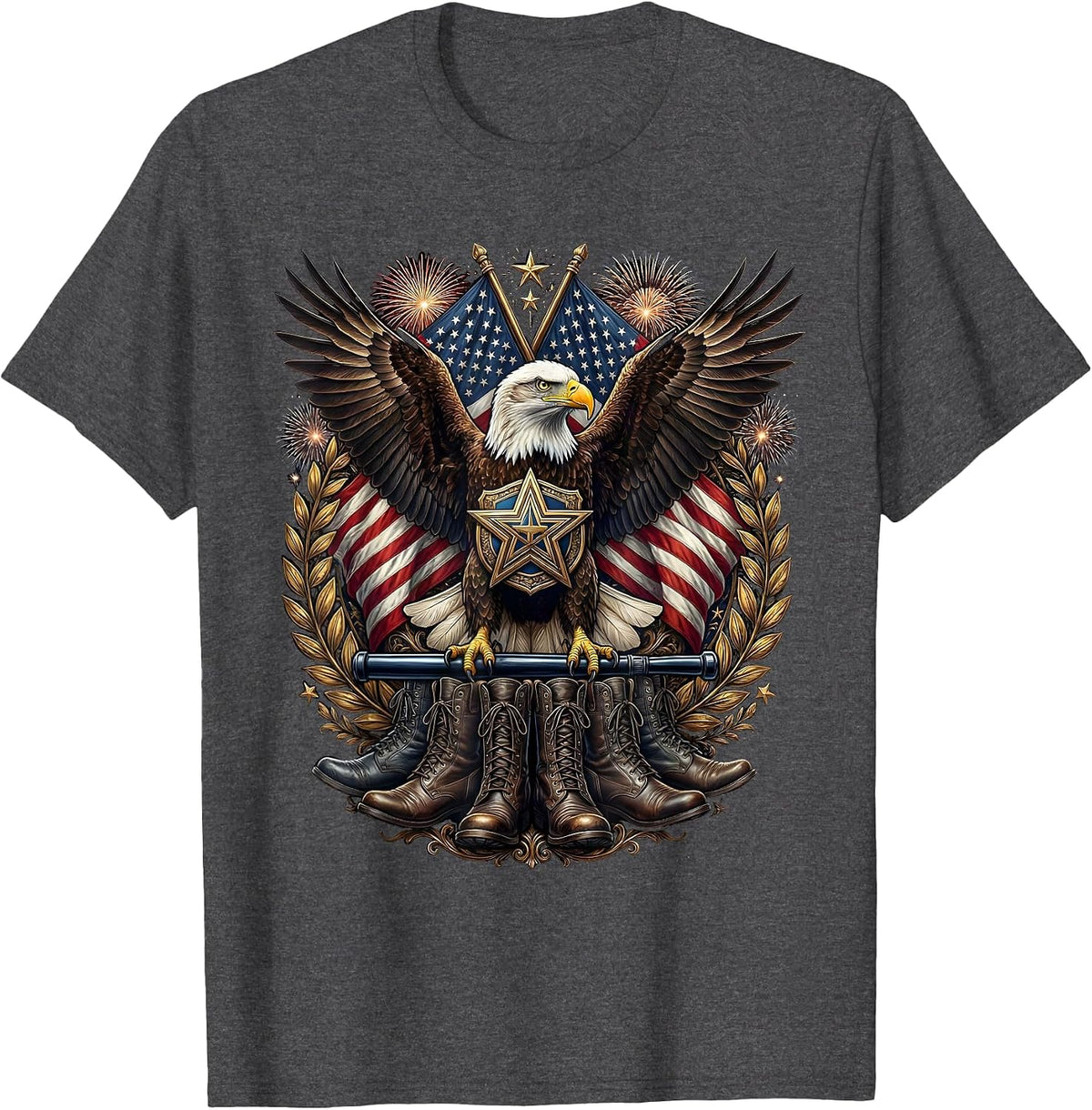 Men's NYPD Boots and Baton Precinct Steps Illustration T-Shirt - Dark Heather Grey