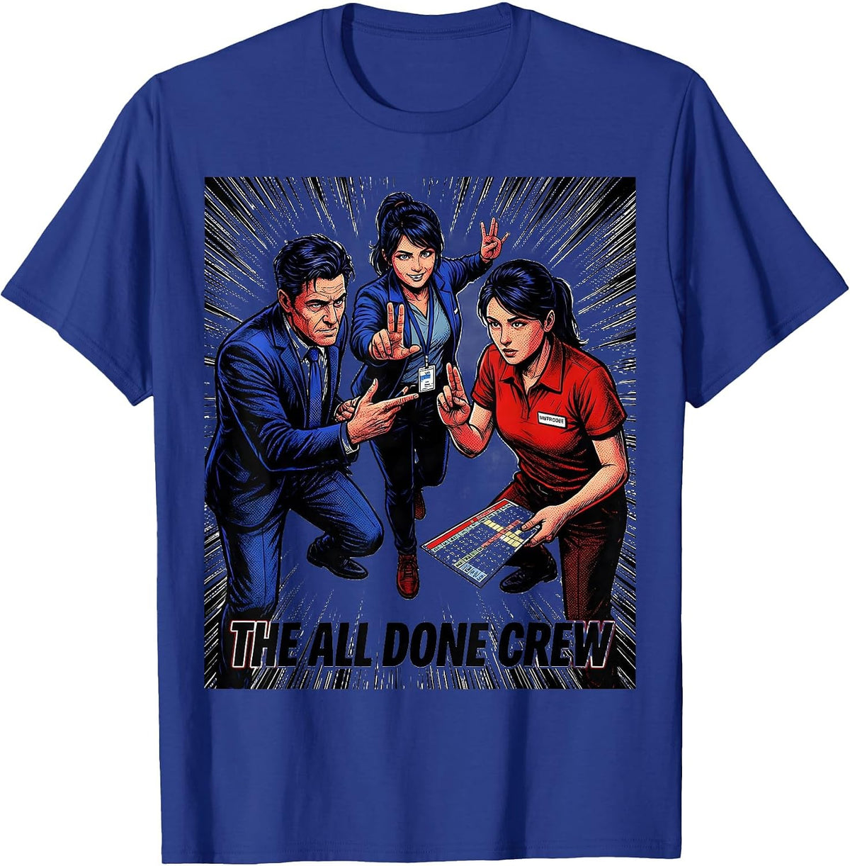 The All Done Crew Comic Book SPED Teacher Staff Appreciation T-Shirt - Royal Blue