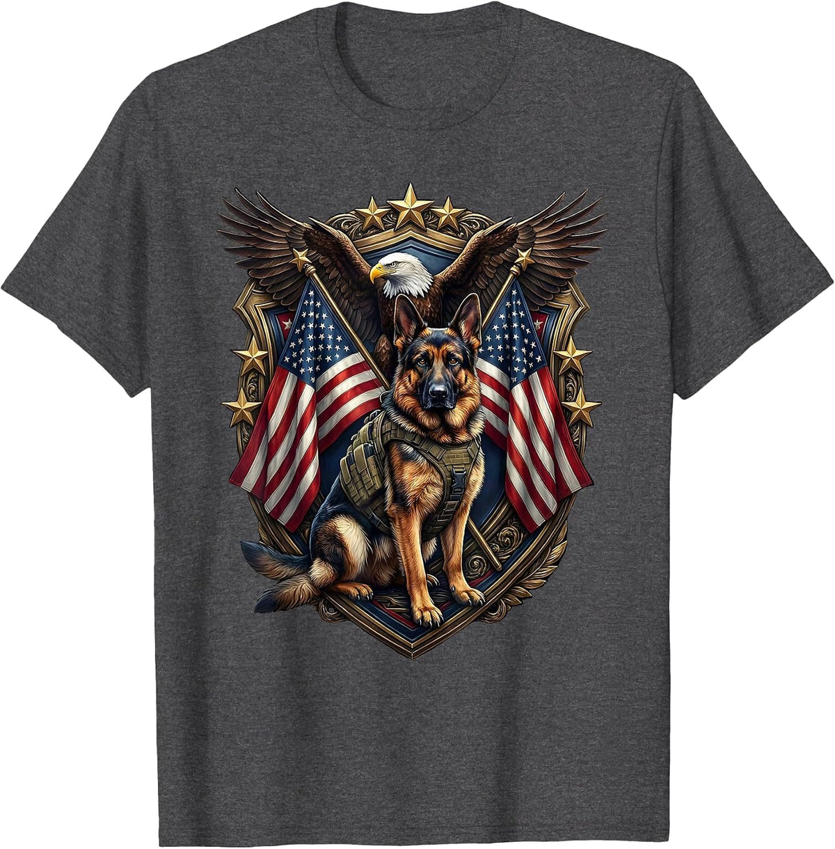 Men's K9 Tactical Dog Back the Blue Illustration T-Shirt - Dark Heather Grey