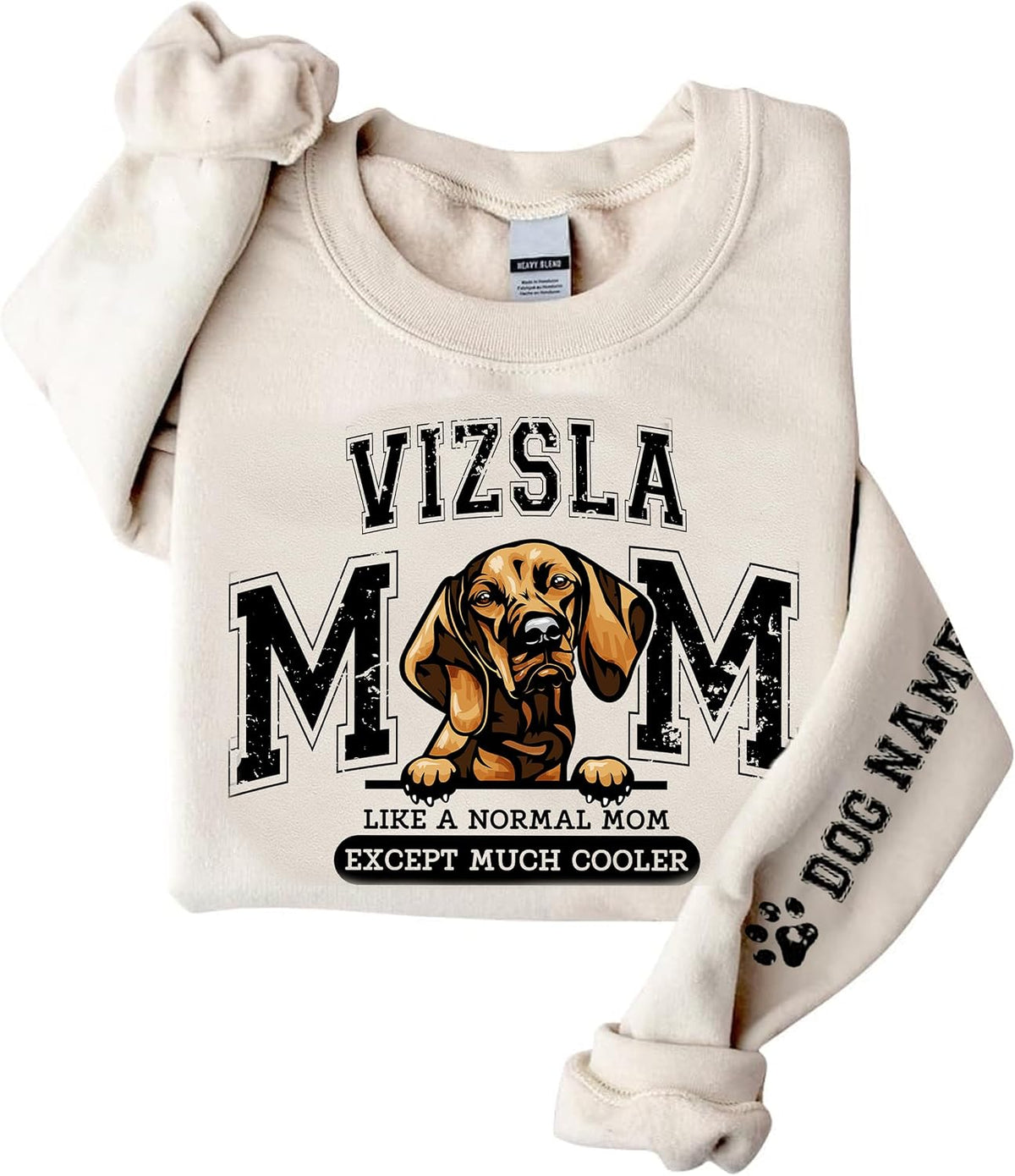 Personalized Dog Mom Sweatshirt, Custom Pet Name on Sleeve, Dog Lover Crewneck, Pet Memorial Gifts - Vizsla
