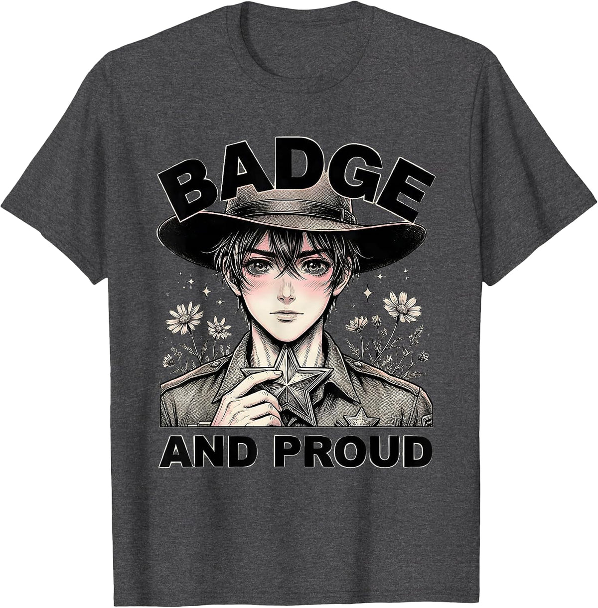 Men's Badge and Proud Sheriff Graphic Design T-Shirt - Dark Heather Grey