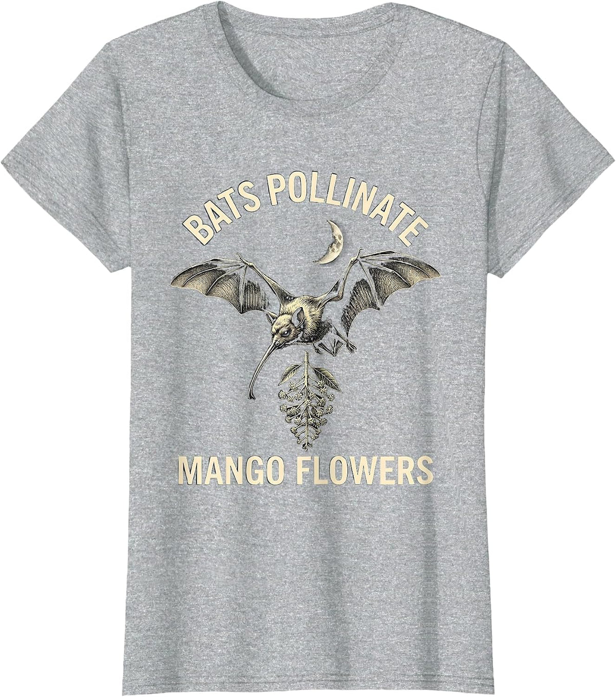 Bats Pollinate Mango Flowers Funny Bat Lover Halloween T-Shirt - Heather Grey