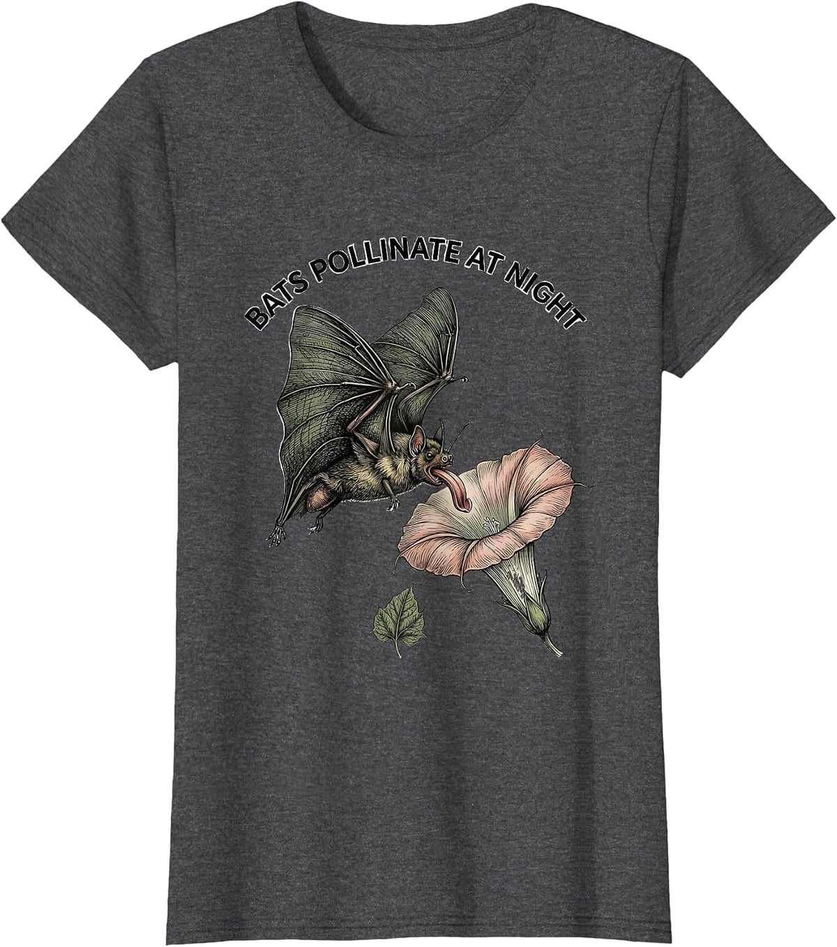Women's Bats Pollinate At Night Botanical Bat Lover Halloween Nature T-Shirt - Dark Heather Grey