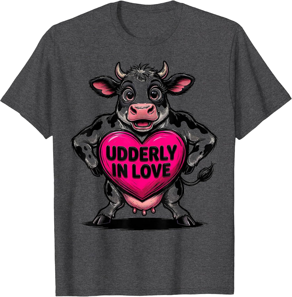 Udderly In Love Cute Cow Design for Women T-Shirt - Dark Heather Grey