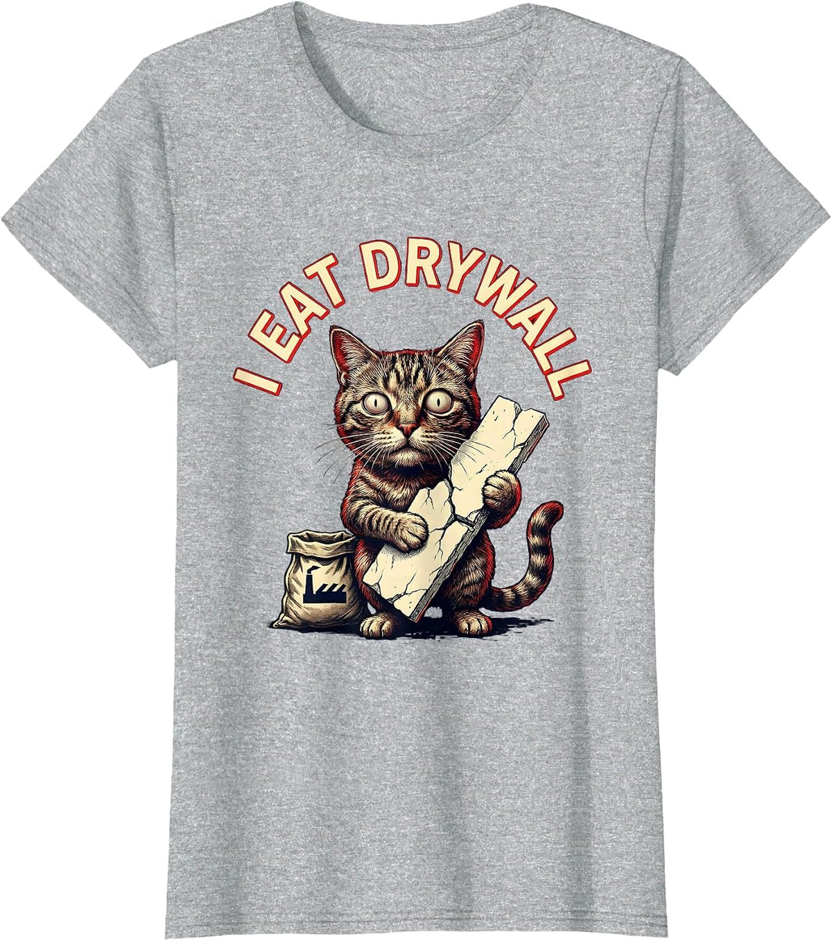 Women's I Eat Drywall Funny Cursed Cat Meme Bootleg Graphic T-Shirt - Heather Grey