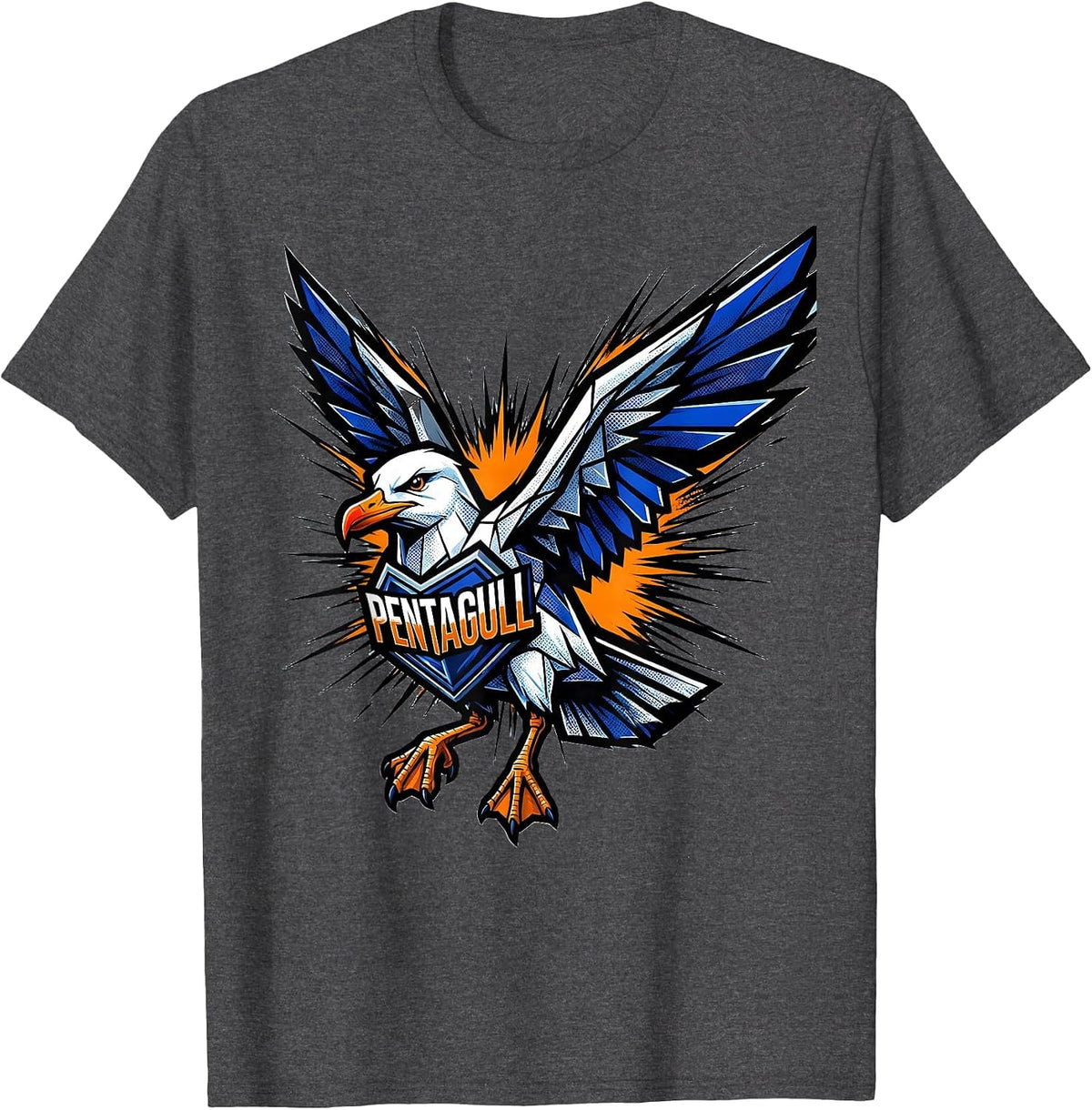 Pentagull Comic Book Bird Pun Funny Math Teacher Humor T-Shirt - Dark Heather Grey