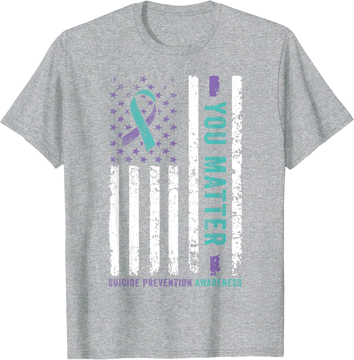 You Matter Teal and Purple Ribbon Suicide Prevention Awareness T-Shirt Tee for Men Women - Heather Grey