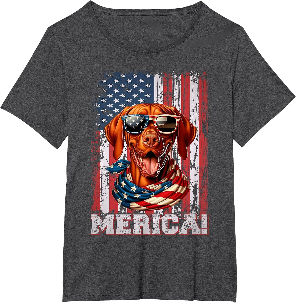 Vizsla Dog Lover Flag 4th of July Patriotic T-Shirt - Dark Heather Grey