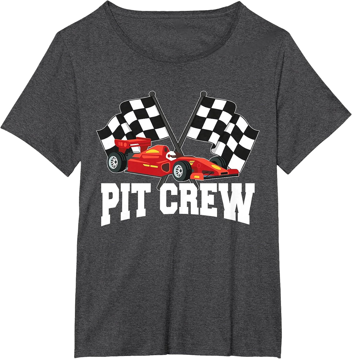 Pit Crew Car Racing Party and Checked Flag T-Shirt - Dark Heather Grey