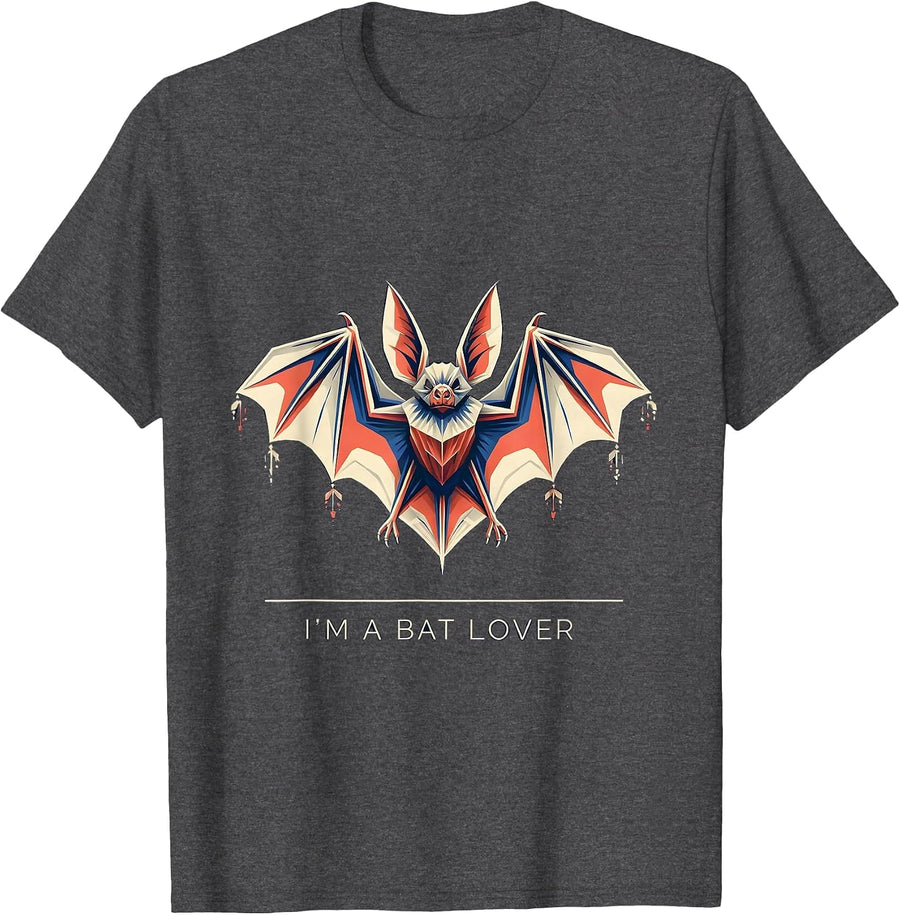 Men's I'm A Bat Lover Geometric Bat Wildlife Conservation T-Shirt - Dark Heather Grey