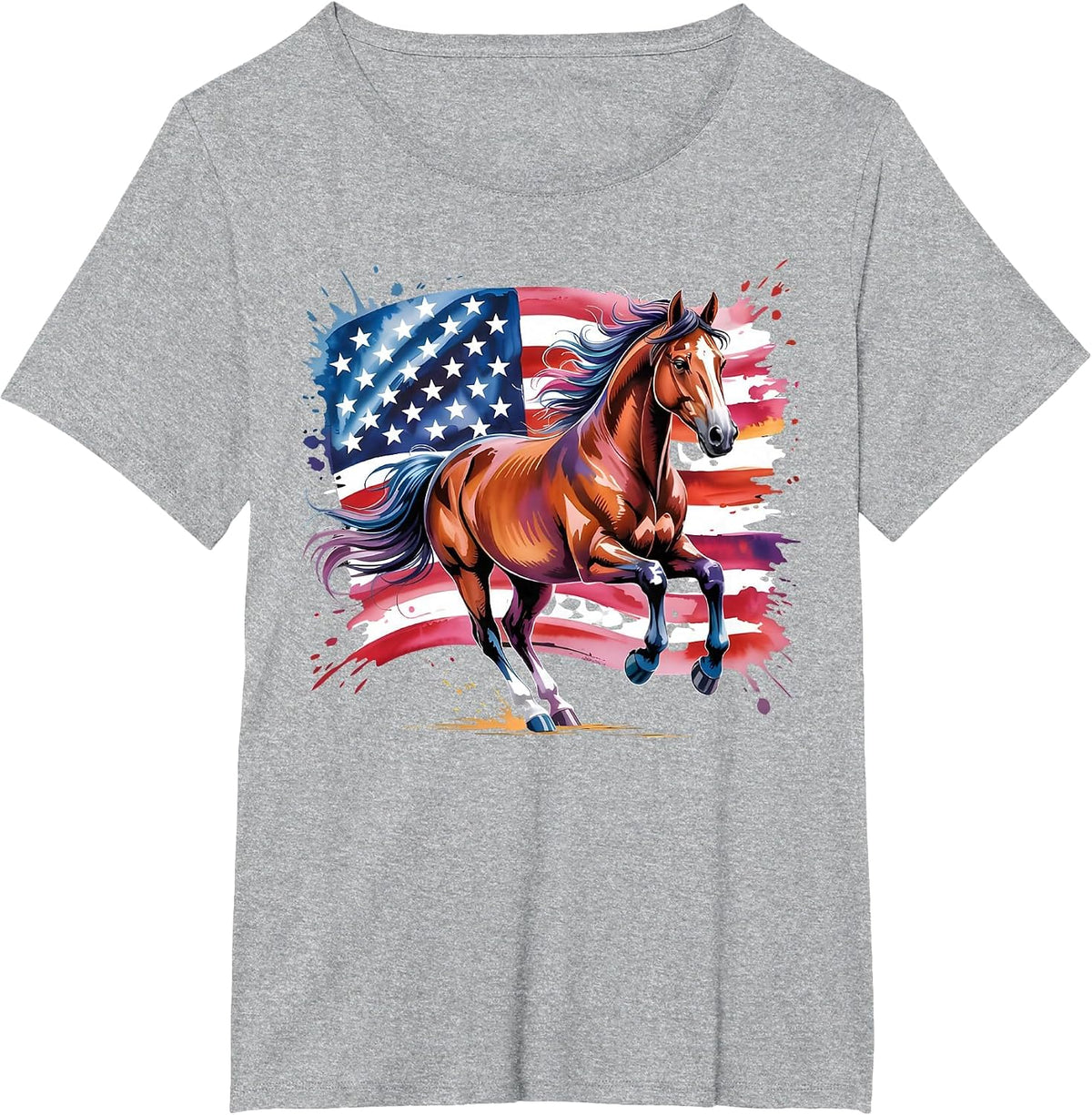 American Flag Patriotic Horse Lovers Fourth 4th of July T-Shirt - Heather Grey
