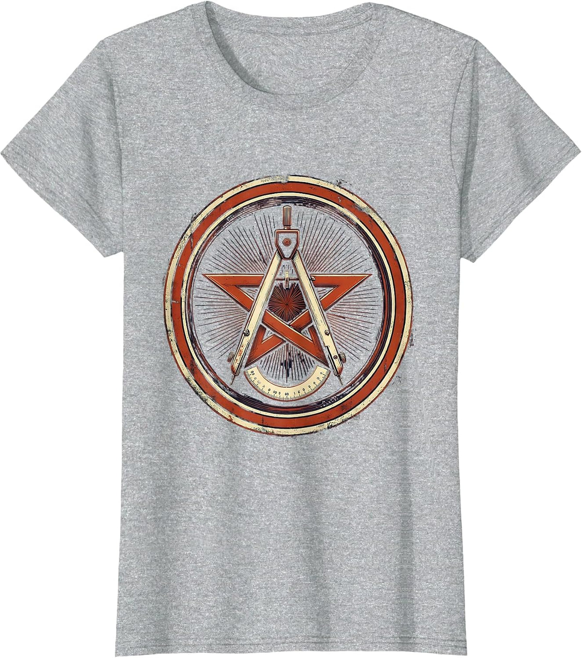 Women's Red Teacher Compass Protractor Geometric Star T-Shirt - Heather Grey