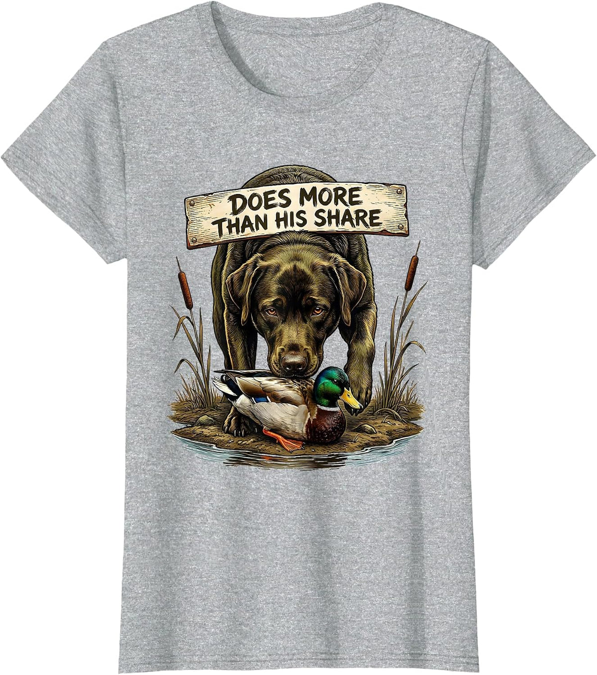Does More Than His Share Labrador Hunting Dog Marsh Scene T-Shirt - Heather Grey