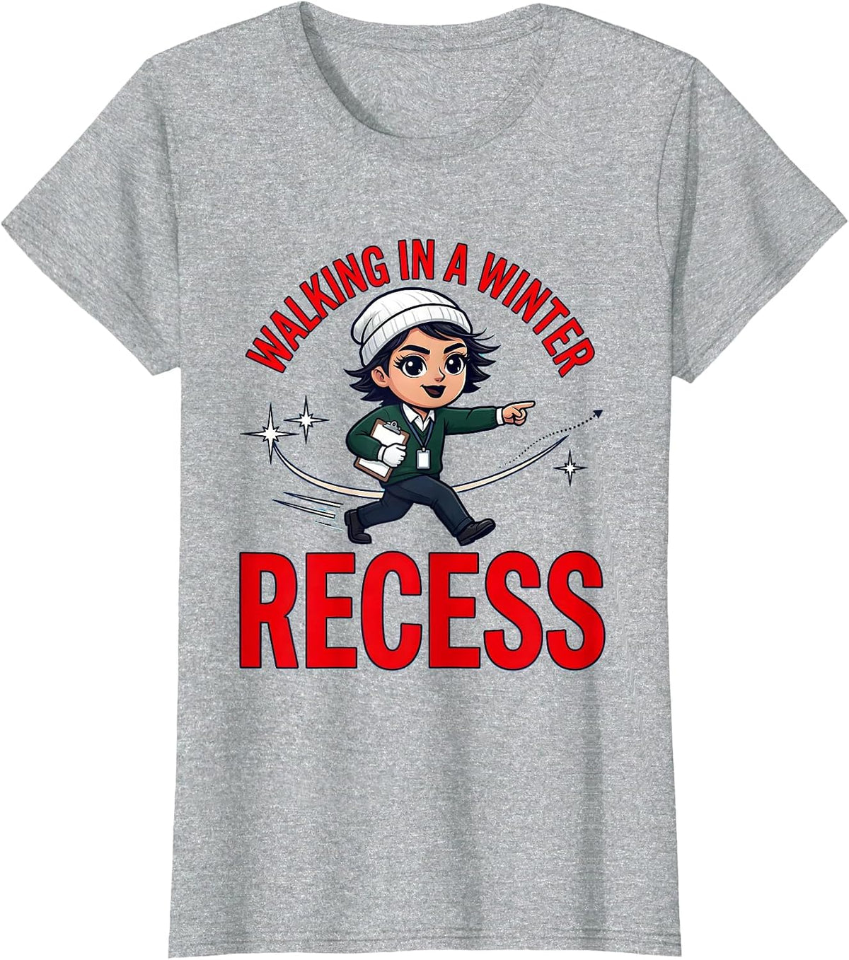 Walking in a Winter Recess Funny School Staff Christmas T-Shirt - Heather Grey