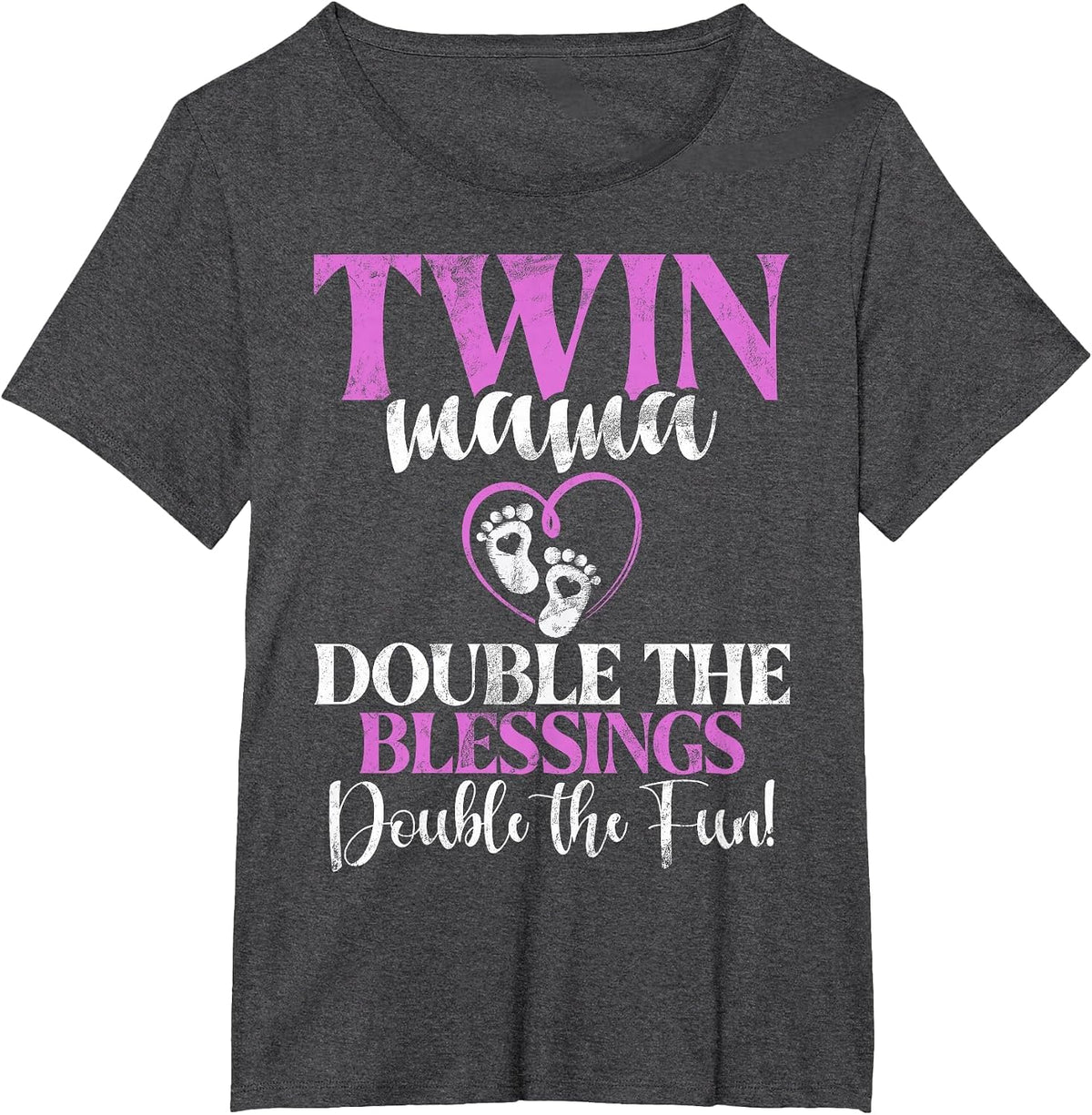 Twin Mama Double the Blessings Double the Fun Twin Mom T-Shirt - Dark Heather Grey