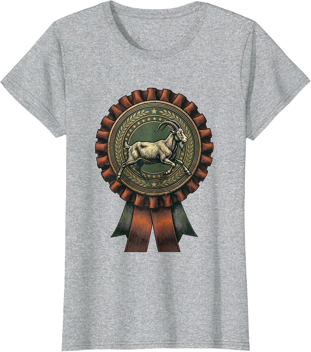Women's Vintage Goat Medallion Farm Animal Lover Humor T-Shirt - Heather Grey