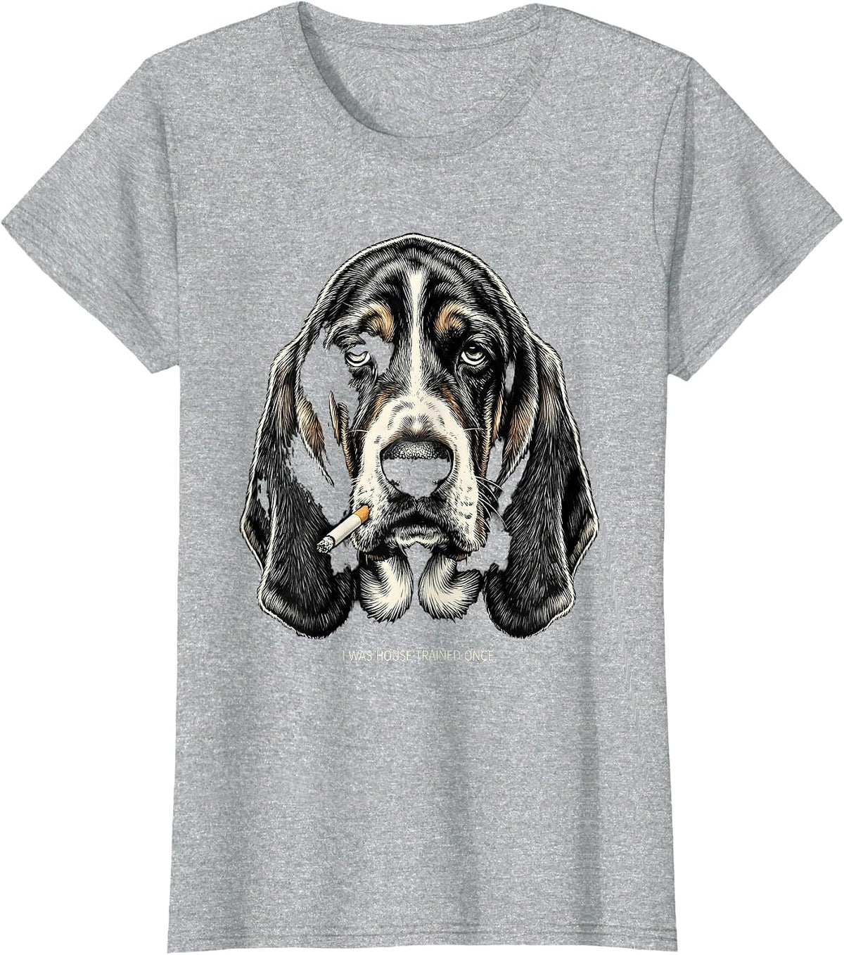 I Was House Trained Once Funny Basset Hound Smoking Dog Meme T-Shirt - Heather Grey