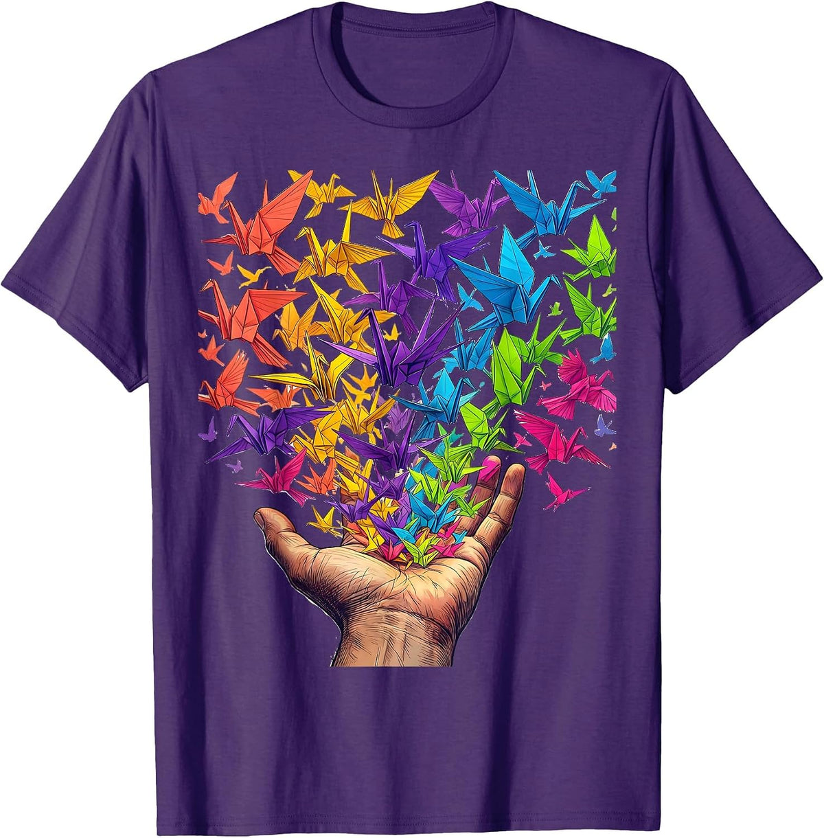 Men's Neurodiversity Hand Releasing Paper Birds Design T-Shirt - Purple