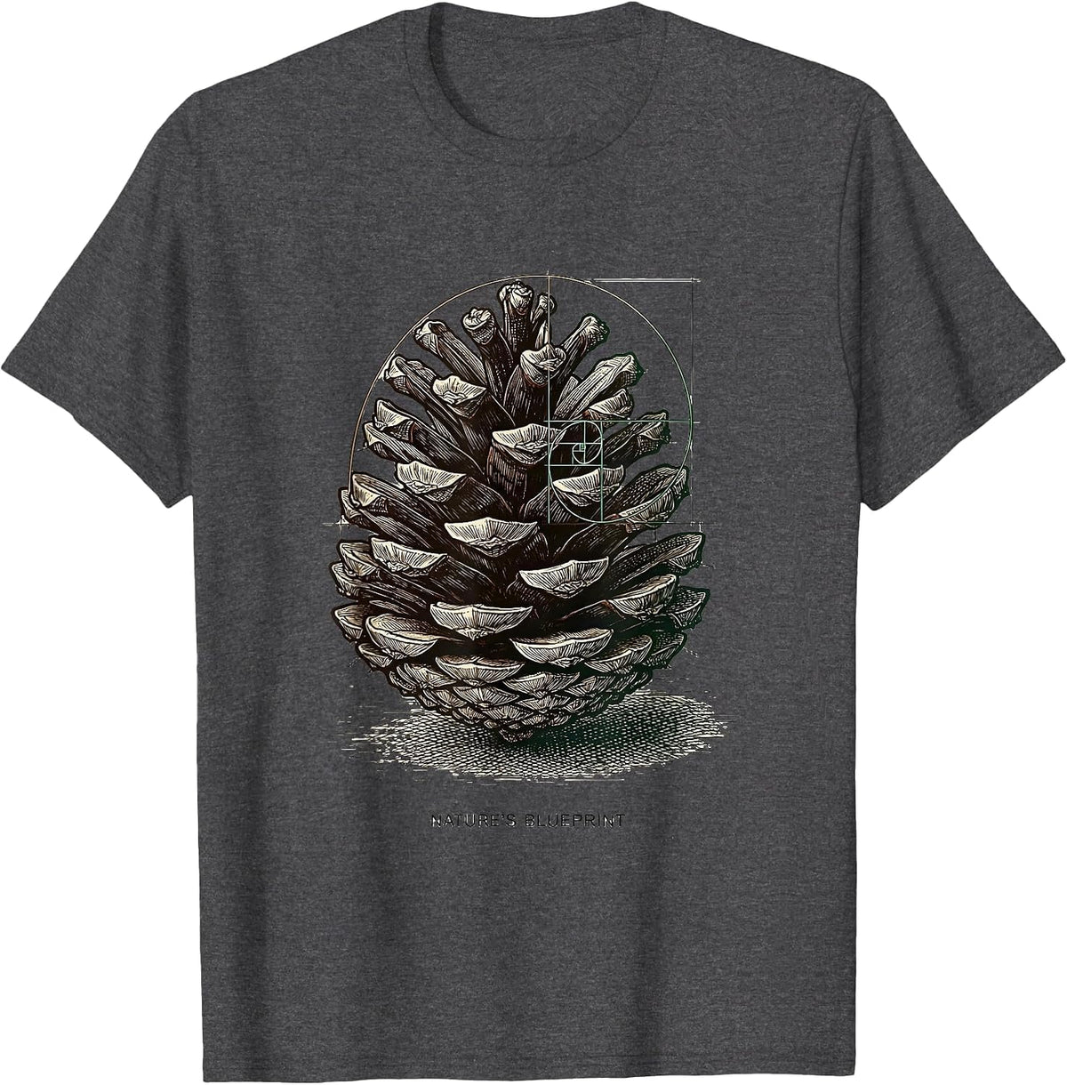 Men's Nature's Blueprint Fibonacci Spiral Sacred Geometry Math T-Shirt - Dark Heather Grey