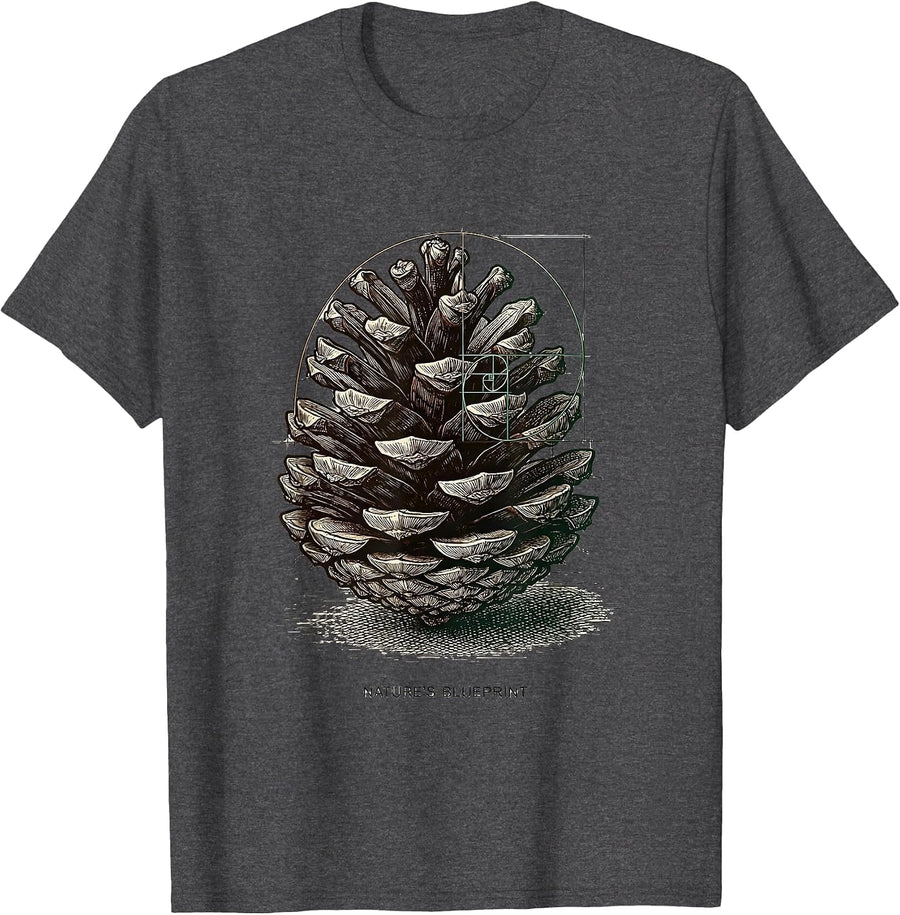 Men's Nature's Blueprint Fibonacci Spiral Sacred Geometry Math T-Shirt - Dark Heather Grey