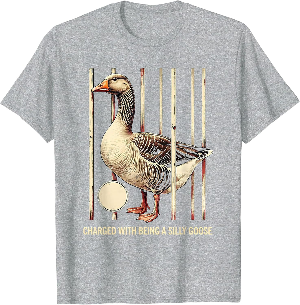 Men's Charged With Being A Silly Goose Vintage Funny Goose Meme T-Shirt - Heather Grey