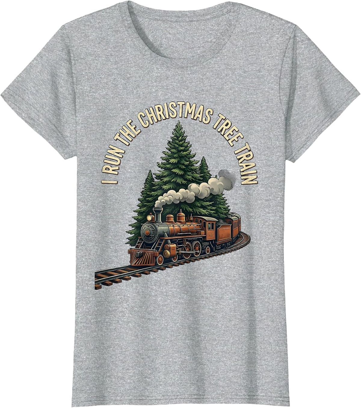 I Run The Christmas Tree Train Vintage Holiday Train T-Shirt - Heather Grey