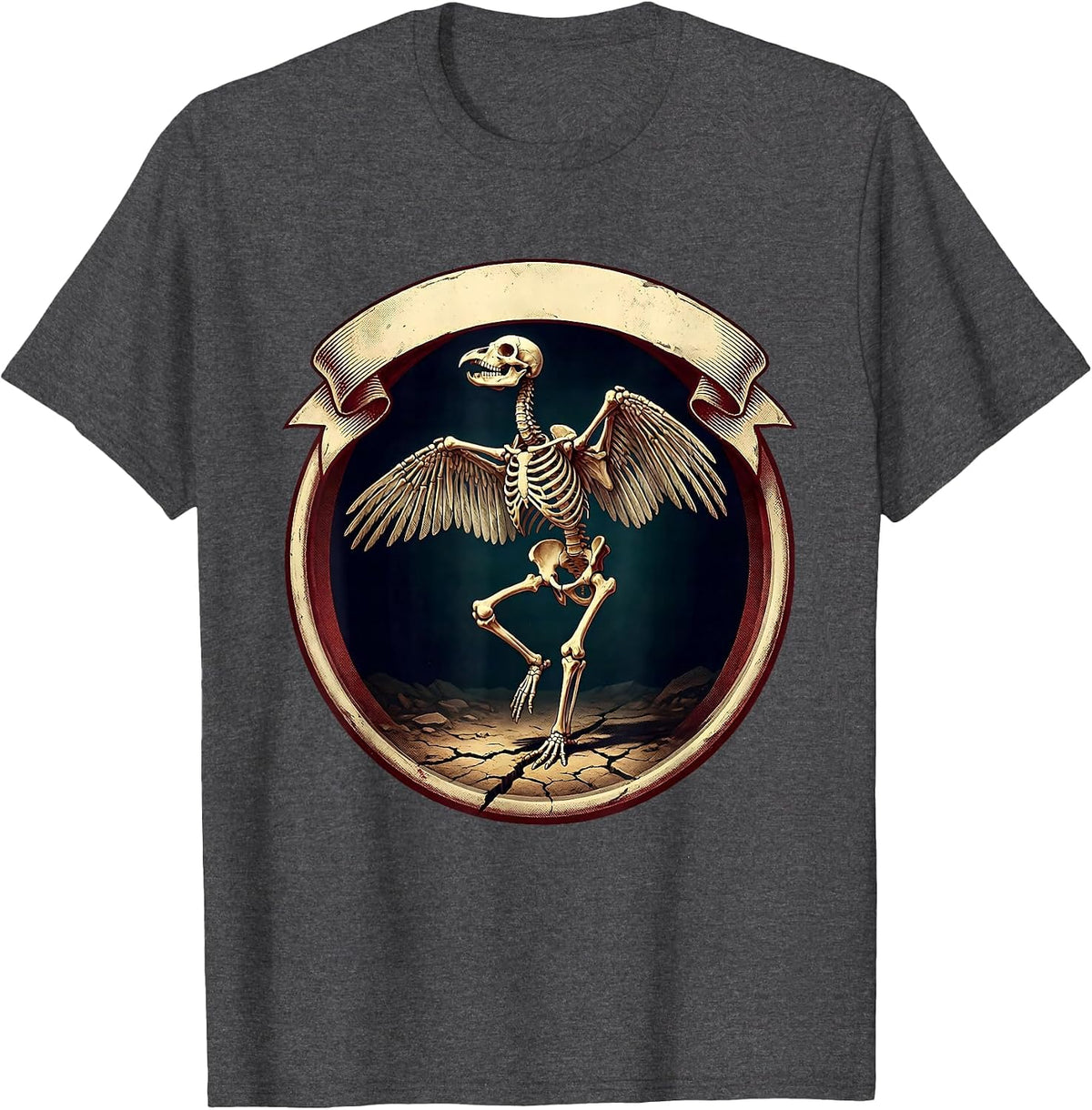 Men's Chicken Skeleton Dinosaur Fossil Pose Graphic T-Shirt - Dark Heather Grey