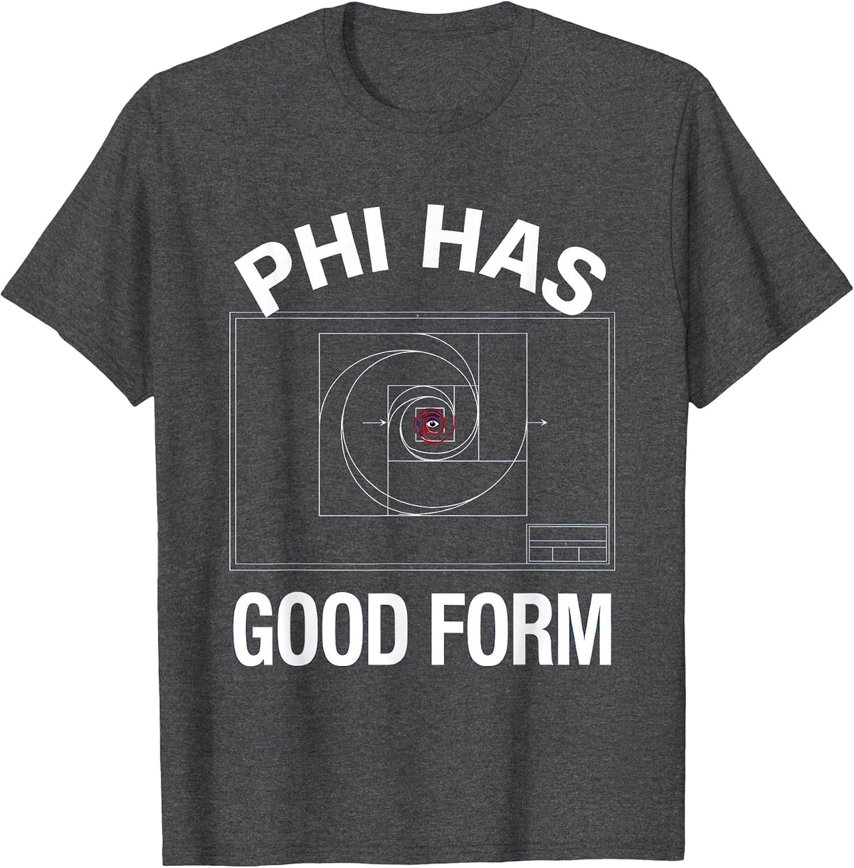 Men's Phi Has Good Form Technical Blueprint Math Sacred Geometry T-Shirt - Dark Heather Grey