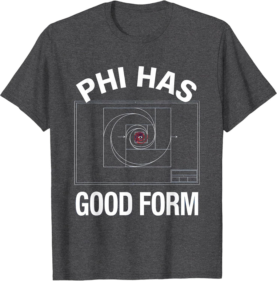 Men's Phi Has Good Form Technical Blueprint Math Sacred Geometry T-Shirt - Dark Heather Grey