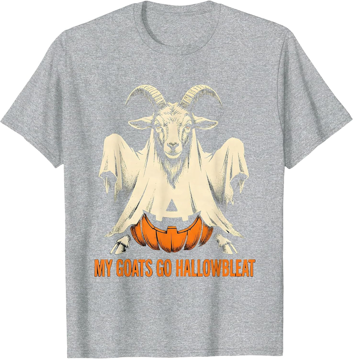 Men's My Goats Go Hallowbleat Funny Goat Ghost Halloween Farmer T-Shirt - Heather Grey