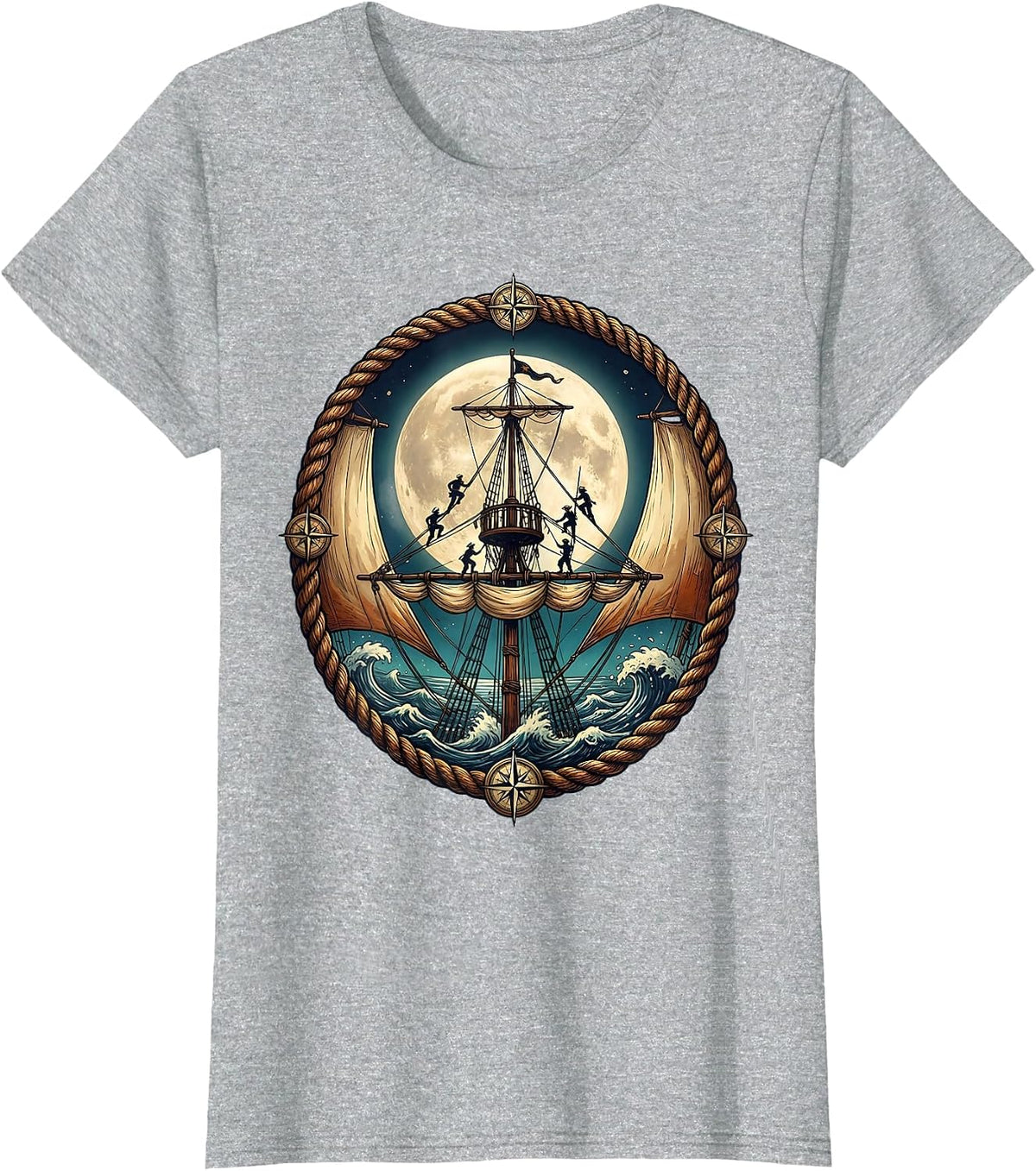 Tall Ship Rigging Climbers Nautical Sailing Crew T-Shirt - Heather Grey