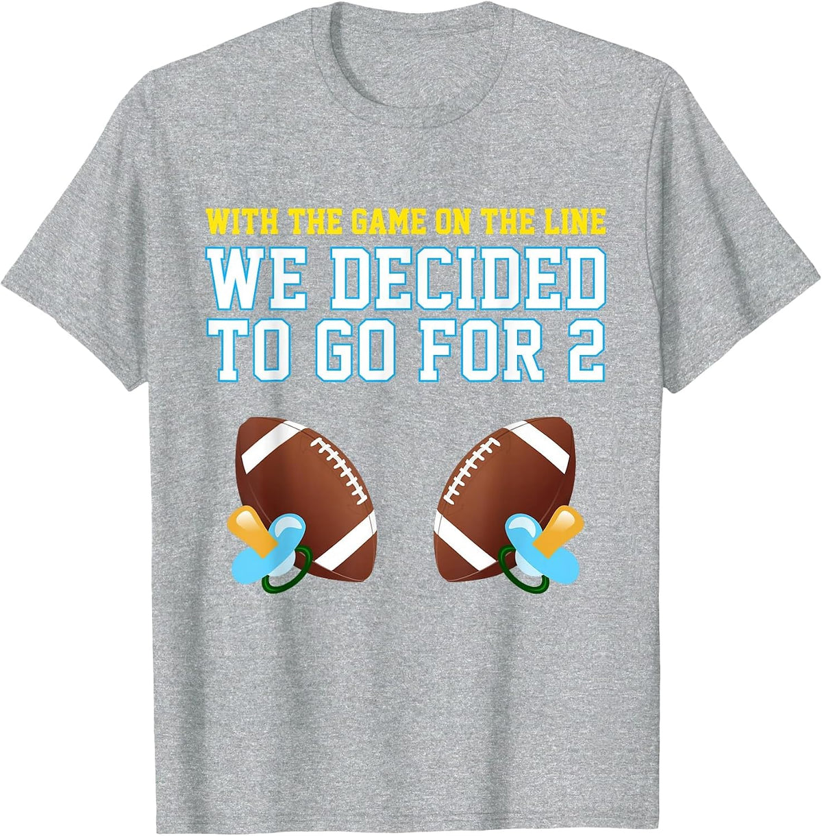 Dad of Twins Tshirt: Mom of Twins Tshirt: Football Tee T-Shirt - Heather Grey