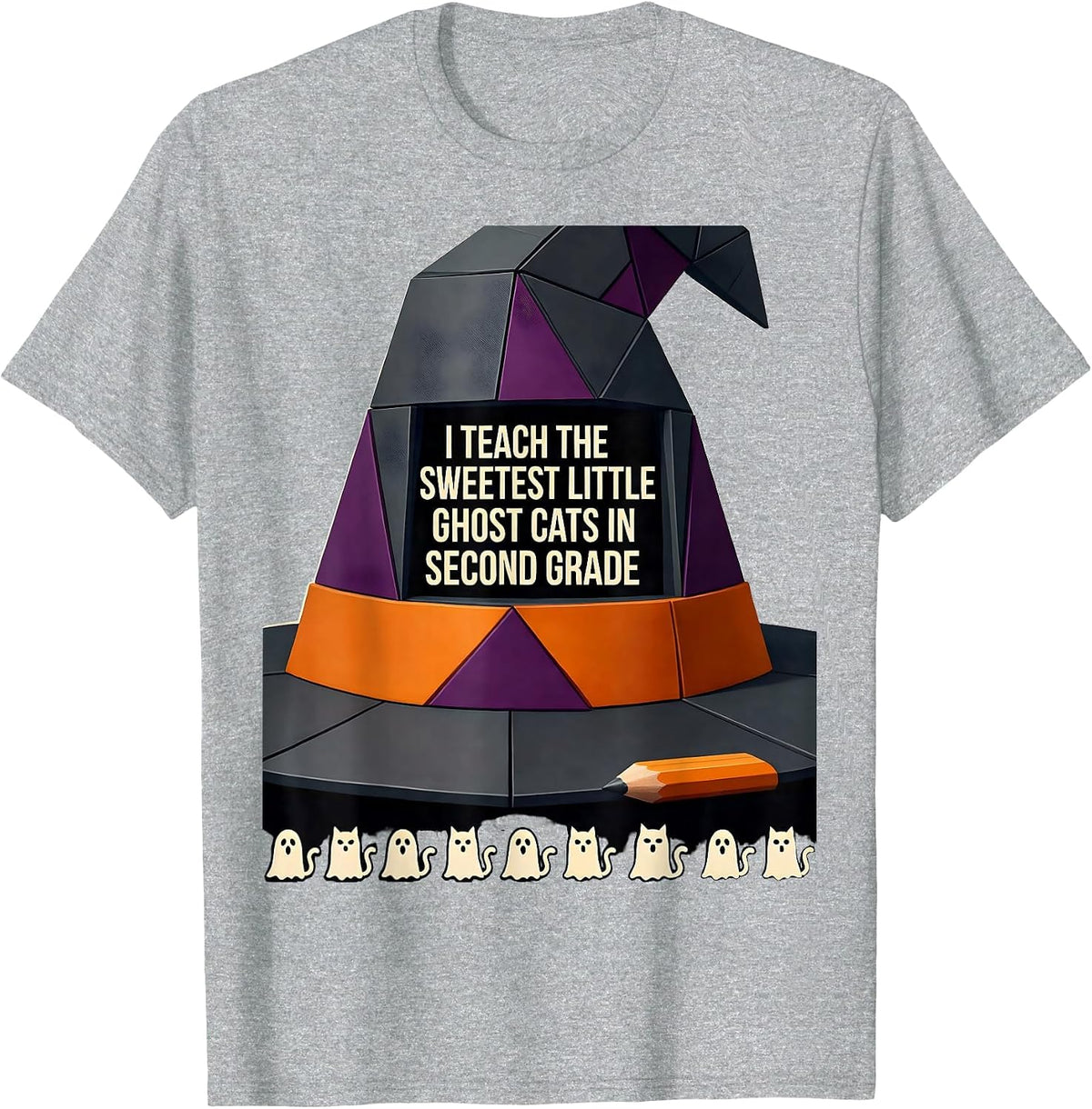 Men's I Teach The Sweetest Little Ghost Cats In Second Grade T-Shirt - Heather Grey