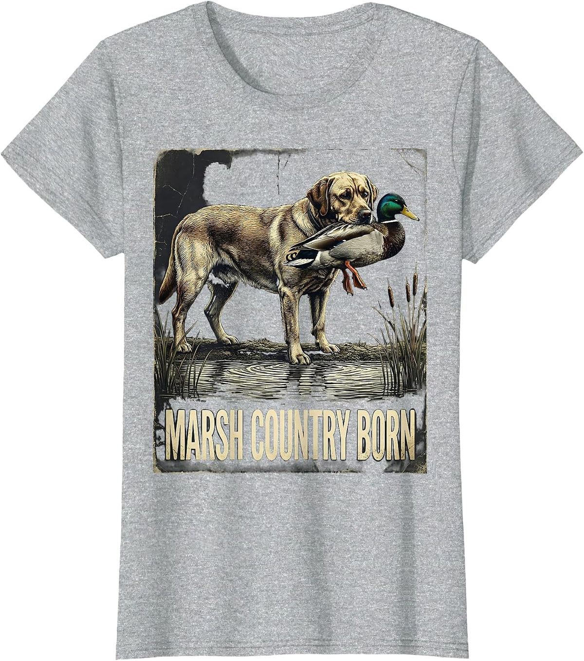 Women's Marsh Country Born Distressed Labrador Duck Hunting Youth T-Shirt - Heather Grey