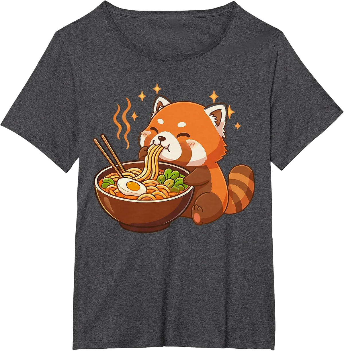 Red Panda Eating Ramen Noodles T-Shirt - Dark Heather Grey