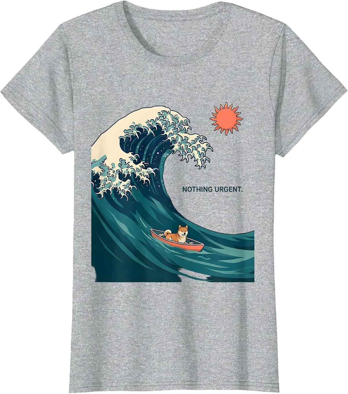 Women's Nothing Urgent Flat Vector Japanese Art Animal Meme Humor T-Shirt - Heather Grey