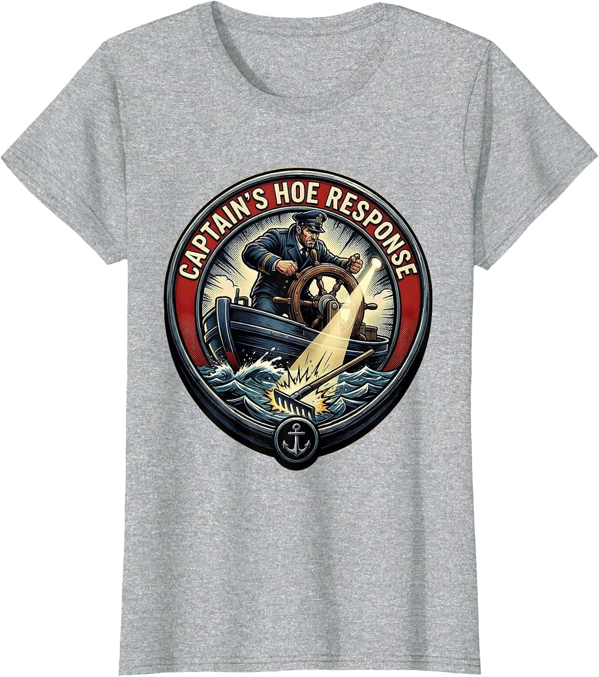 Captain's Hoe Response Comic Book Boating Pun Humor T-Shirt - Heather Grey