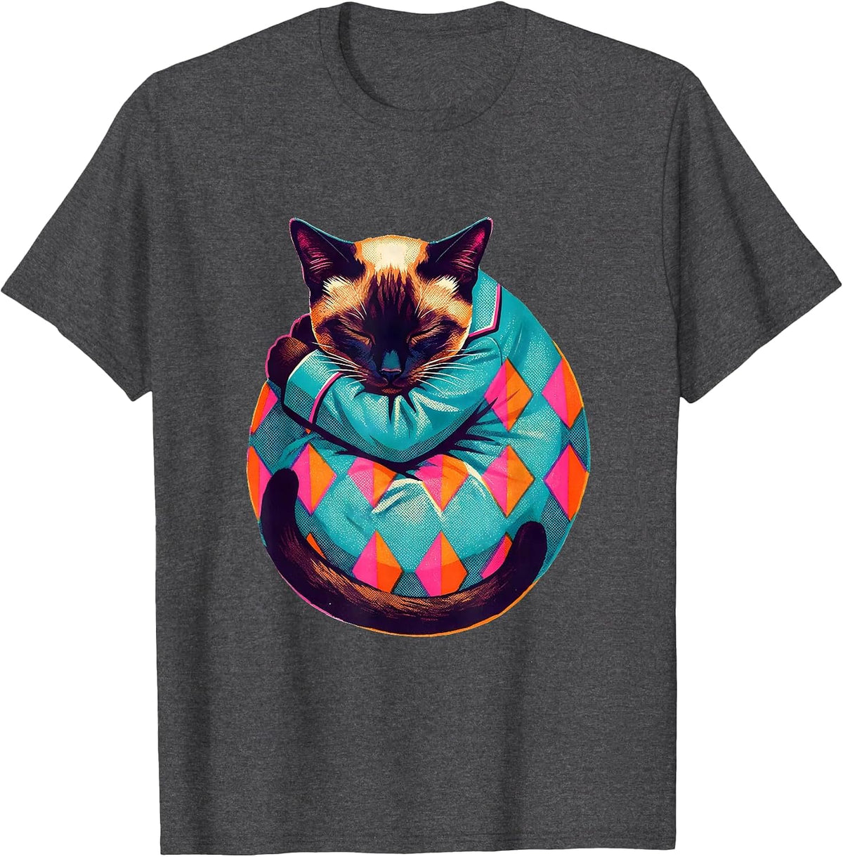 Sleepy Siamese Cat Pajama Men Women Kids Cozy T-Shirt - Dark Heather Grey