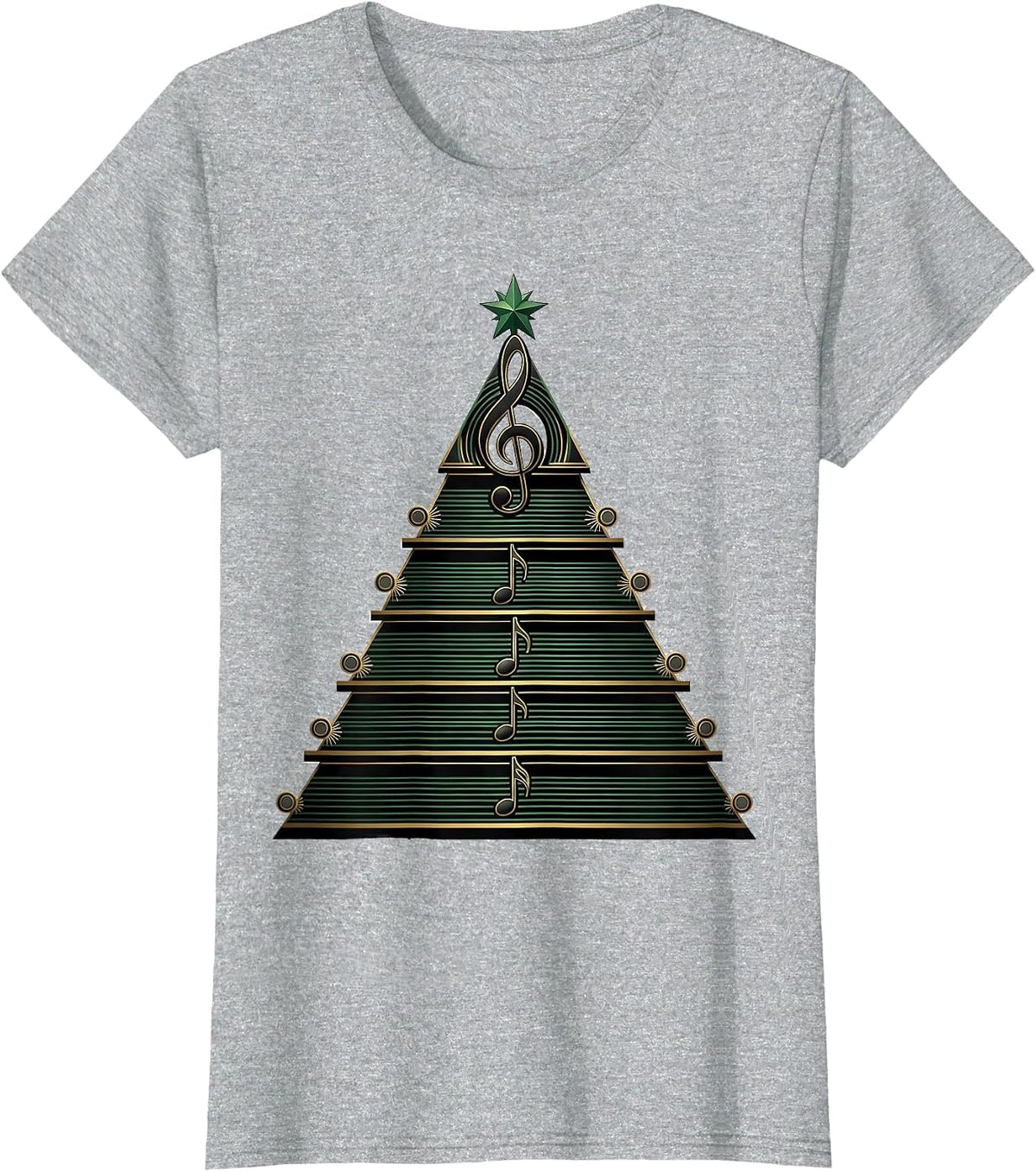 Women's Stepped Caroling Pavilion Art Deco Music Teacher Christmas T-Shirt - Heather Grey