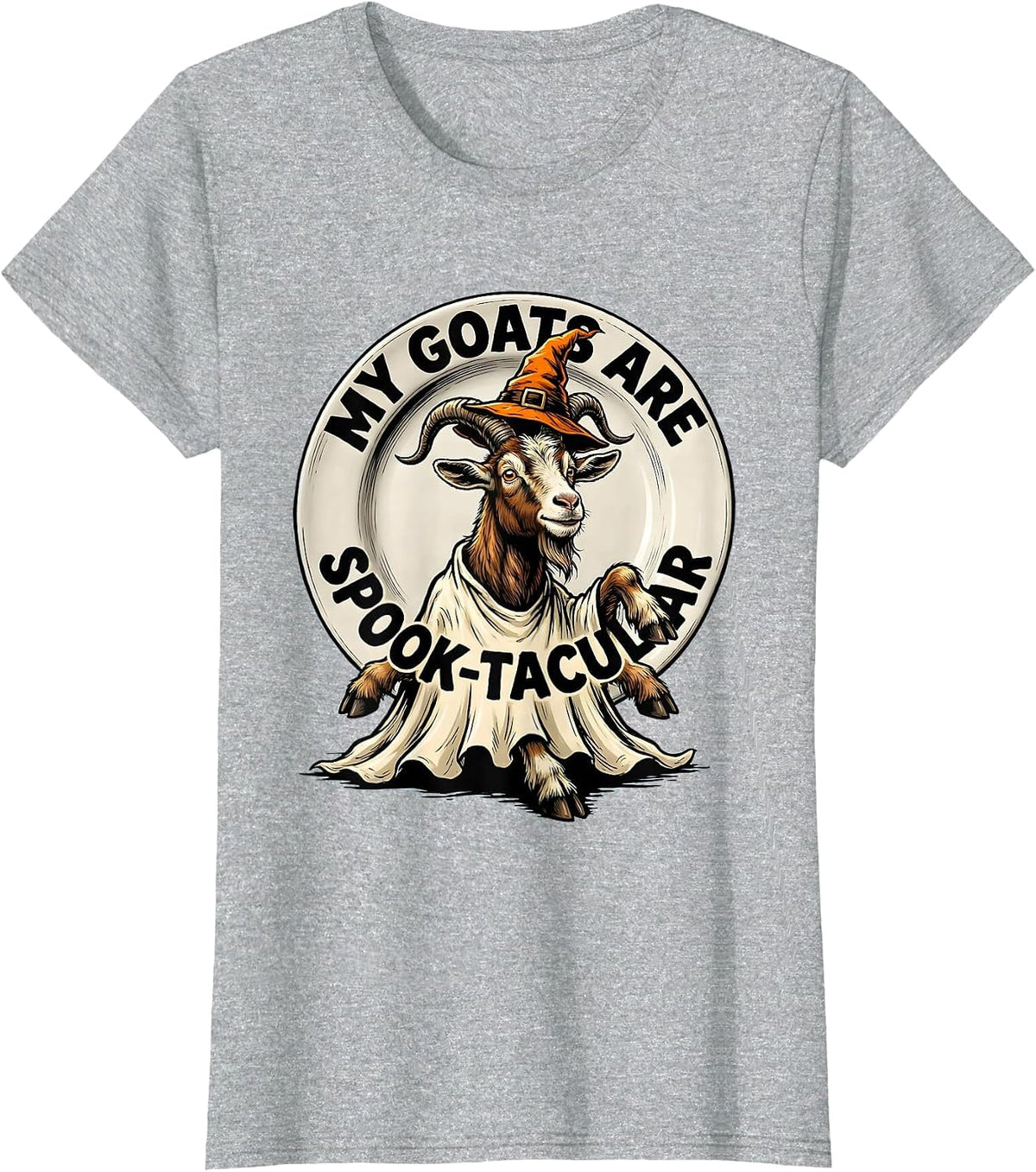My Goats Are Spook-tacular Cartoon Goat Ghost Halloween T-Shirt - Heather Grey
