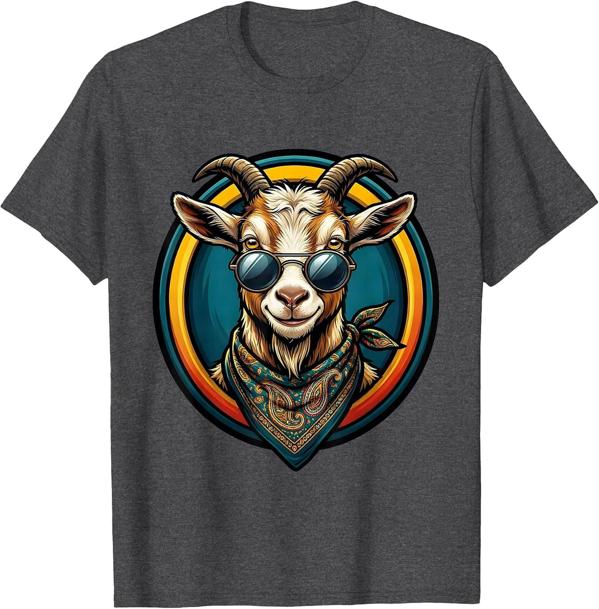 Cool Goat With Sunglasses and Bandana Graphic T-Shirt - Dark Heather Grey