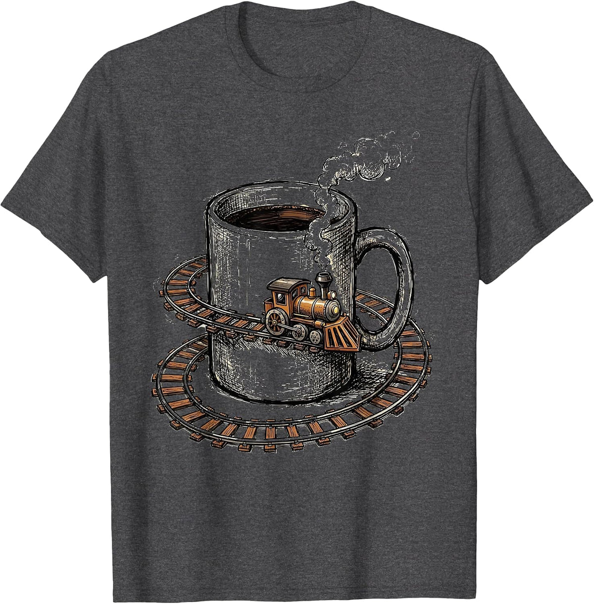 Miniature Train Around Coffee Mug Graphic T-Shirt - Dark Heather Grey