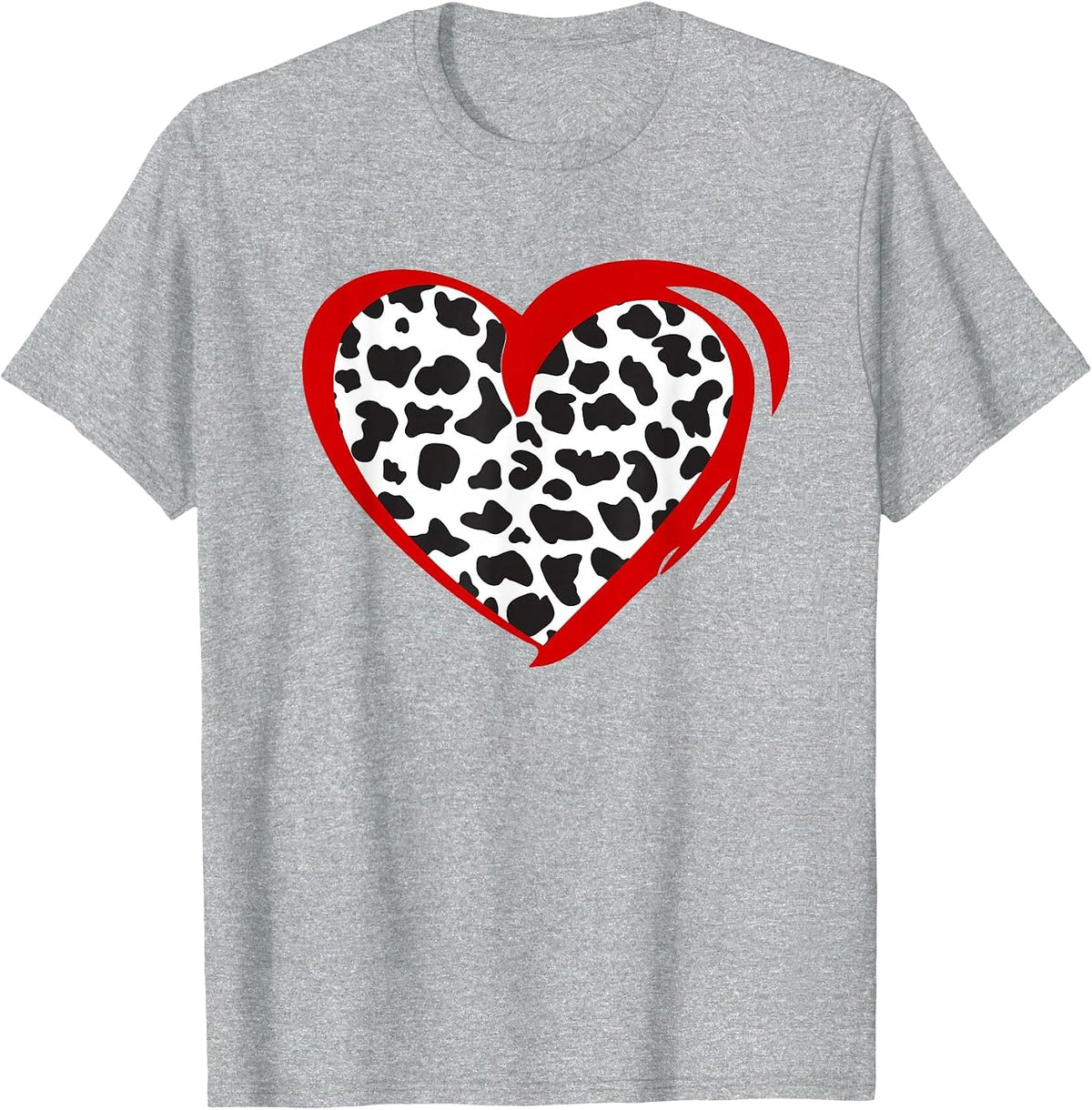 Heart Cow Print T-Shirt - Heather Grey