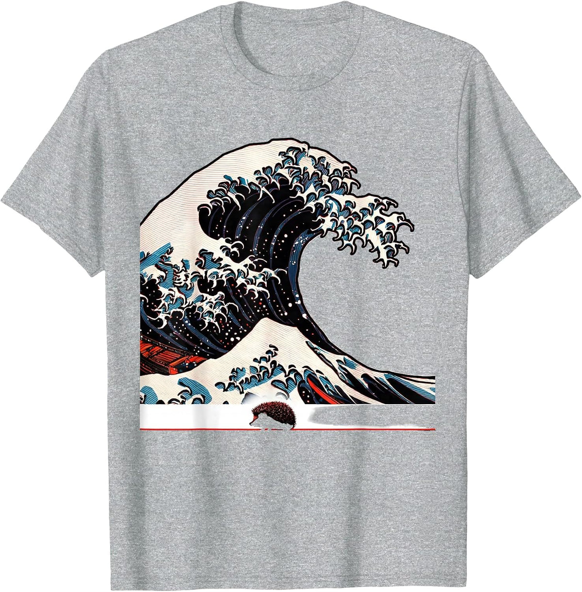 Men's Wave Crest Hedgehog Japanese Art Animal Humor T-Shirt - Heather Grey