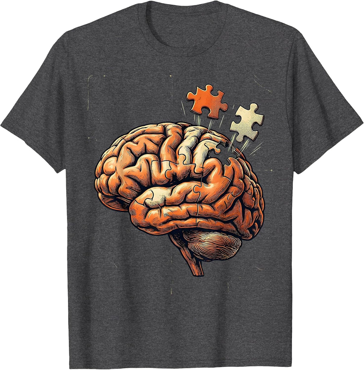 Men's Sped Teacher Brain Puzzle Illustration Graphic T-Shirt - Dark Heather Grey